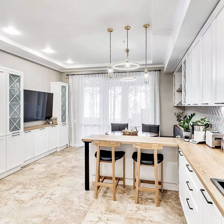 Кухня 319, с полуостровом, белая