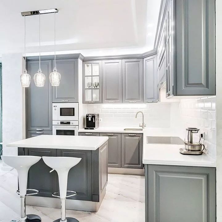 Кухня 333, с полуостровом, серая